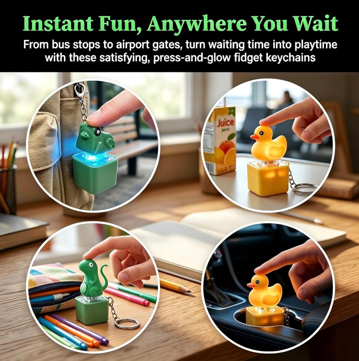 Duck & Frog & Lizard Fidget Keychain Clicker Toy for Stress Relief