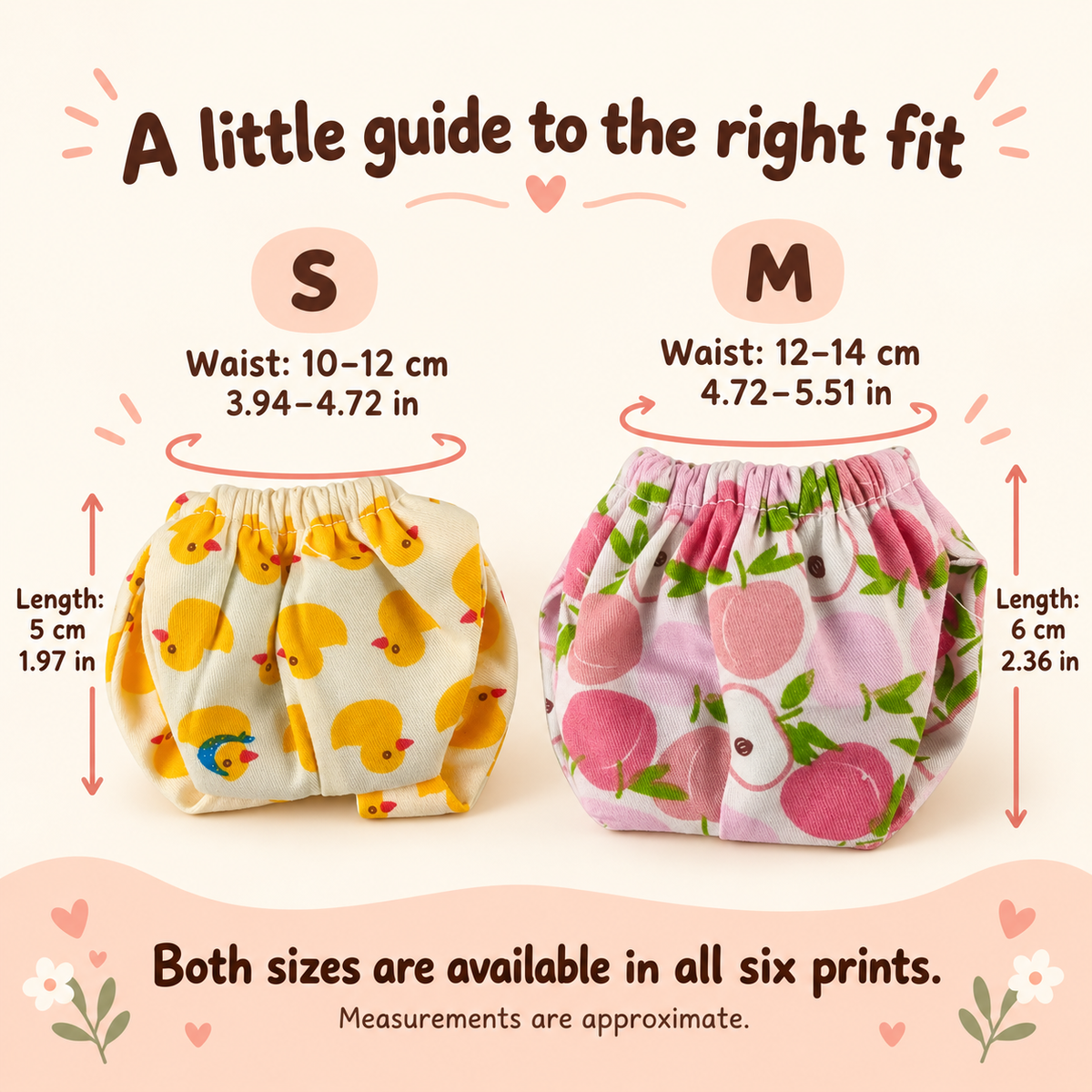 Hamster Pants size chart - S and M