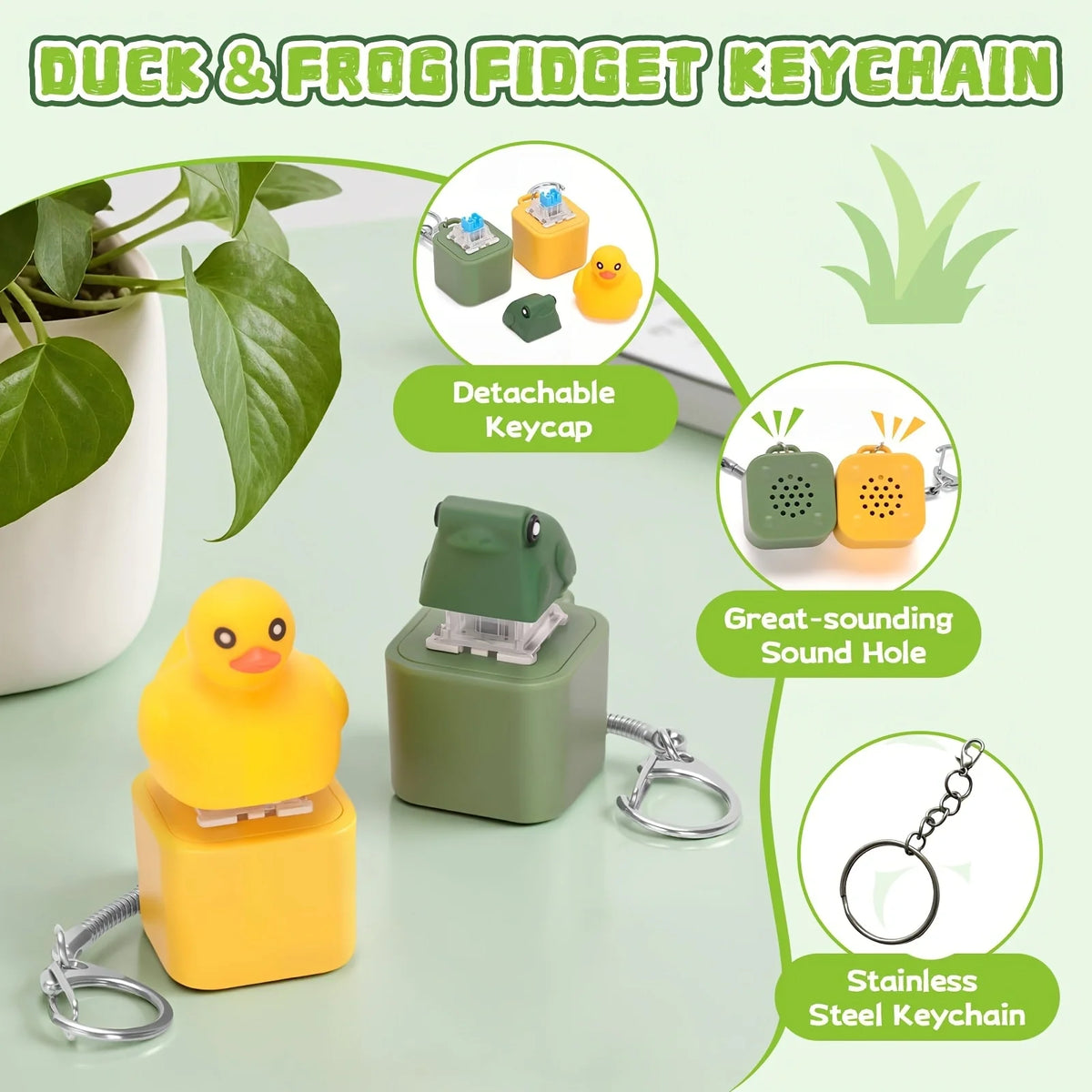 Duck & Frog LED Fidget Keychain - Stress Relief Toy
