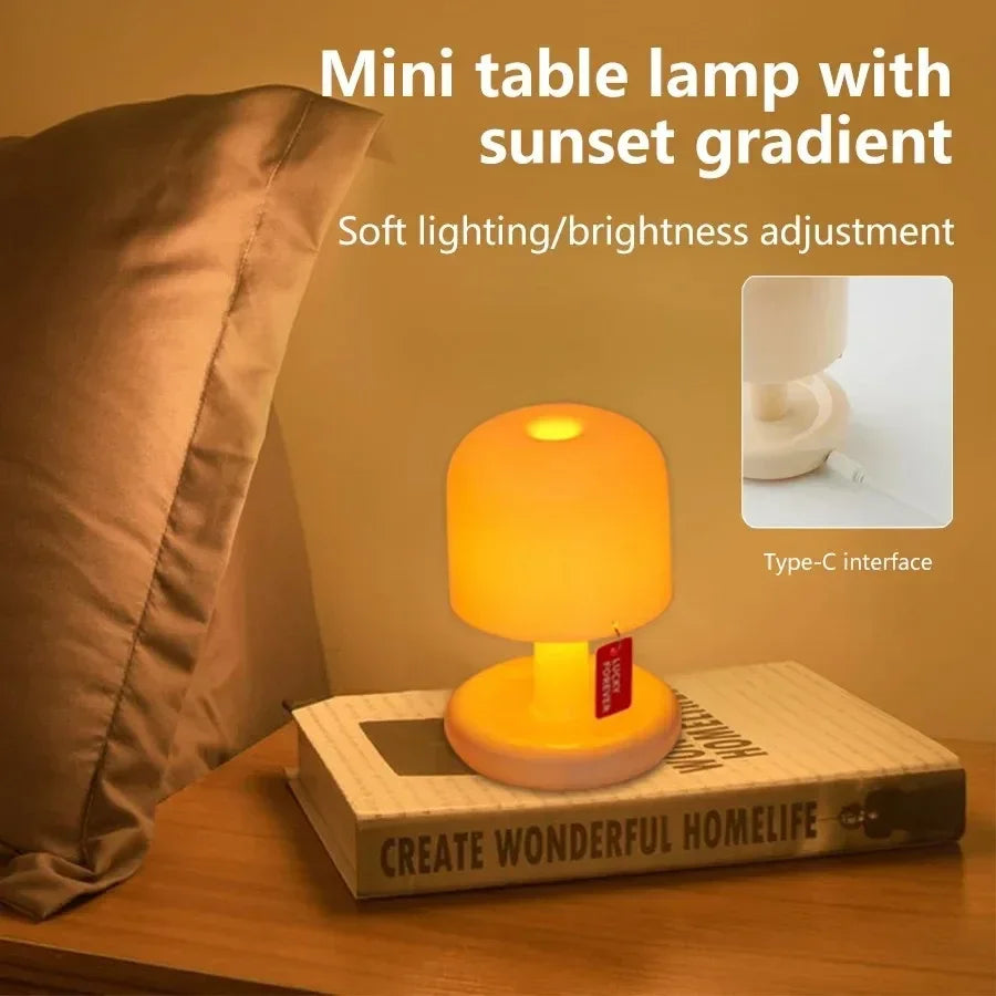 Mini Desktop Sunset Night Lamp USB Rechargeable Mushroom Style